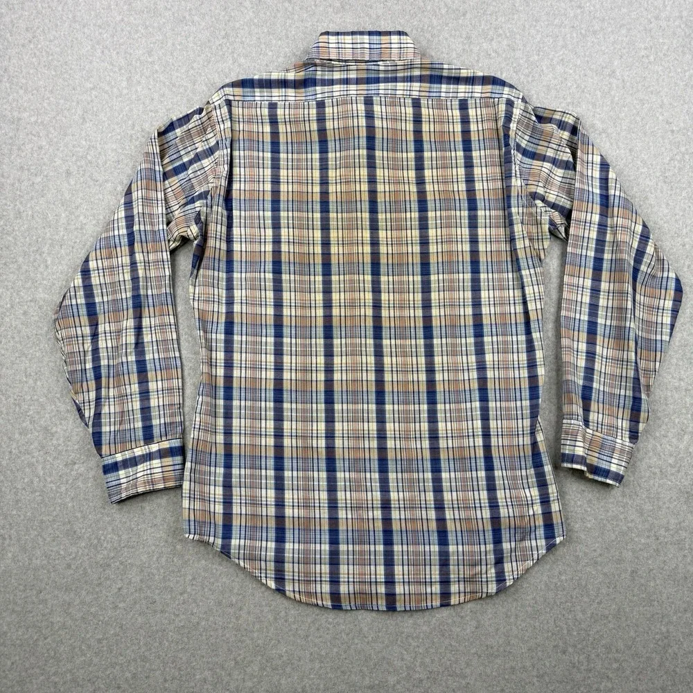 Vintage Levis Shirt Mens Medium Blue Plaid 70s Tapered Western Long Sleeve‎